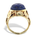 14k Yellow Gold Carved Scarab Genuine Natural Lapis Ring Handwrought  (#J7515)