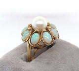 14k Yellow Gold Opal and Cultured Pearl Cocktail Ring Size 7 Jewelry (#J6026)
