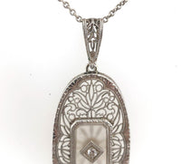 14k Gold Art Deco Genuine Natural Rock Crystal Quartz Filigree Pendant (#J6275)