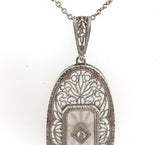 14k Gold Art Deco Genuine Natural Rock Crystal Quartz Filigree Pendant (#J6275)