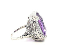 18k Gold Filigree Art Deco Large 9 Carat Genuine Natural Amethyst Ring (#J5267)