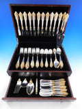 Grande Baroque Gold Accent by Wallace Sterling Silver Flatware for 12 Set 79 pcs