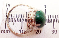 14k White Gold Oval Genuine Natural Malachite Filigree Ring (#J2900)