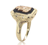 14k Yellow Gold Floral Filigree Genuine Natural Black Onyx Ring w/Emblem #J6777