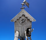 Dutch Sterling Silver Bell 3-D Clock Tower w/ Steps 3 Men Shield 8 3/4" (#7580)