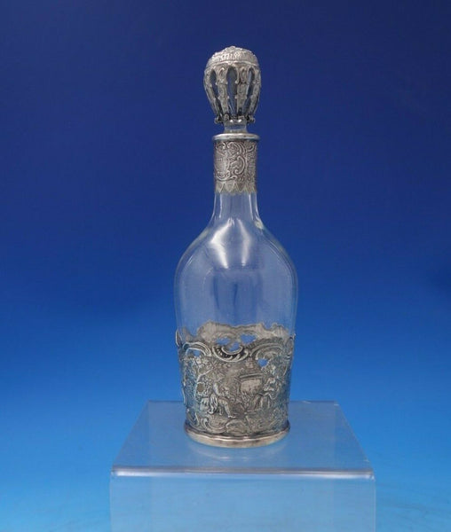 Wolf and Knell German .800 Silver Overlay and Glass Decanter 8" x 2 1/2" (#6452)