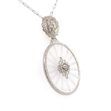 14k Gold Art Deco Genuine Natural Rock Crystal Quartz Diamond Pendant (#J5603)