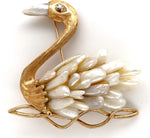 14k Yellow Gold Swan Brooch Pin with Freshwater River Pearls Jewelry (#J6236)