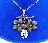 10k Yellow Gold Victorian Leaf Flower Pearl Pendant (#J4549)