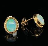 14k Yellow Gold Oval Genuine Natural Australian Opal Stud Earrings (#J7050)