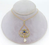 Victorian 9k Yellow Gold Sapphire Lavaliere Pendant (#J4202)