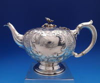 Elkington English Victorian Sterling Silver Tea Pot 3-D Finial Chased (#8437)