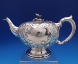 Elkington English Victorian Sterling Silver Tea Pot 3-D Finial Chased (#8437)