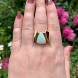 14k Yellow Gold Heavy Custom Australian Genuine Natural Opal Ring 9.5 (#J7314)