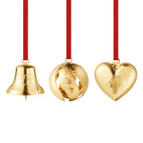 2023 Georg Jensen Christmas Holiday Ornament Gold 18Kt Bell Ball Heart Set - NOS