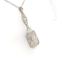 10k Gold Filigree Genuine Natural Rock Crystal Diamond Pendant Orig Chain #J6262