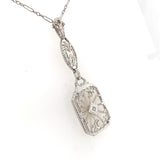 10k Gold Filigree Genuine Natural Rock Crystal Diamond Pendant Orig Chain #J6262