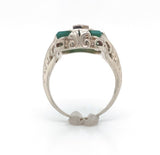 14k Gold Filigree Genuine Natural Green Onyx / Chrysoprase Diamond Ring (#J6213)