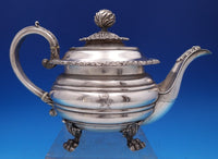 Gadroon by Unknown Silverplate Tea Pot w/ Chrysanthemum Finial Lion Feet (#8296)
