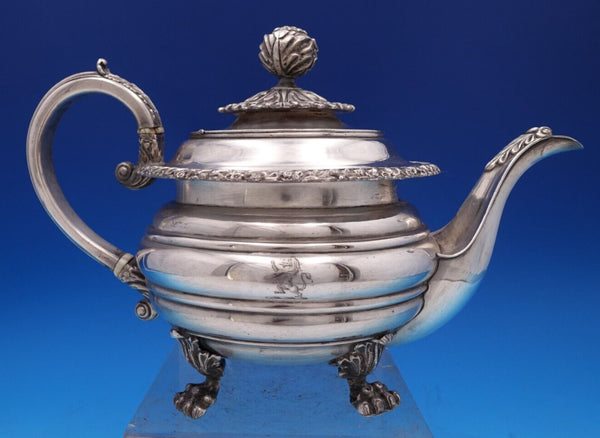 Gadroon by Unknown Silverplate Tea Pot w/ Chrysanthemum Finial Lion Feet (#8296)