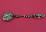 Norwegian Sterling Silver Sugar Spoon Vermeil Heavy Cast 3D Crowned Lion Wreath