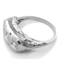 14k White Gold Three-Stone Genuine Natural Diamond Filigree Ring (#J6820)