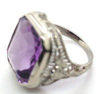 14k Gold Filigree Art Deco Large 7.90 Carat Genuine Natural Amethyst Ring #J7016