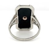 14k White Gold Filigree Genuine Natural Black Onyx and Diamond Ring (#J6612)