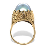 Handwrought 14k Yellow Gold Ring with Huge Blue Mabe Pearl Size 9 (#J7241)