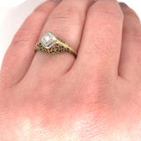 14k Yellow Gold Art Deco Genuine Natural Diamond Filigree Ring (#J5444)