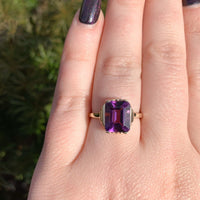 10k Yellow Gold Vintage 3.20 Carat Genuine Natural Amethyst Ring (#J6549)