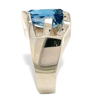 14k White Gold Heavy Modern Custom Genuine Natural Blue Topaz Ring (#J7313)