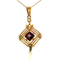10k Yellow Gold Lavaliere Pendant with Purple Stone Seed Pearl (#J4787)