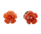 14k Rose Gold Carved Genuine Natural Coral Flower Stud Earrings (#J7350)