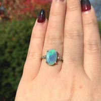 14k Gold 3.04 Carat Australian Genuine Natural Opal and Diamond Ring (#J6456)