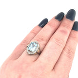 10k Tri-Color Gold 3.28ct Genuine Natural Aquamarine Filigree Ring (#J5336)