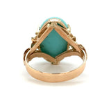 Vintage 14k Genuine Natural Turquoise Ring Hand Wrought with Flowers (#J5744)