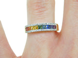 14k Yellow Gold Genuine Natural Rainbow Sapphire and Diamond Ring Band (#J4630)