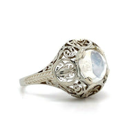 18k Gold Hand Pierced Filigree Genuine Natural Moonstone Ring Blue Flash #J5572