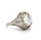18k Gold Hand Pierced Filigree Genuine Natural Moonstone Ring Blue Flash #J5572