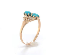 10k Yellow Gold Two Stone Genuine Natural Turquoise Ring Size 6.25 (#J6398)