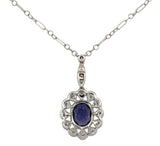 14k White Gold Genuine Natural Diamond Deco Style Pendant with Chain (#J7301)