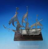 Danish .833 Silver Sculpture Ship with Three Masts Sails Wire Wood Base (#5402)