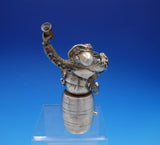 German Figurine Silver & Plate Man on Barrel w/ Mug Faux Gemstones (#4322)