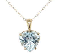14k Yellow Gold 3 Carat Heart Shape Genuine Natural Aquamarine Pendant (#J6729)