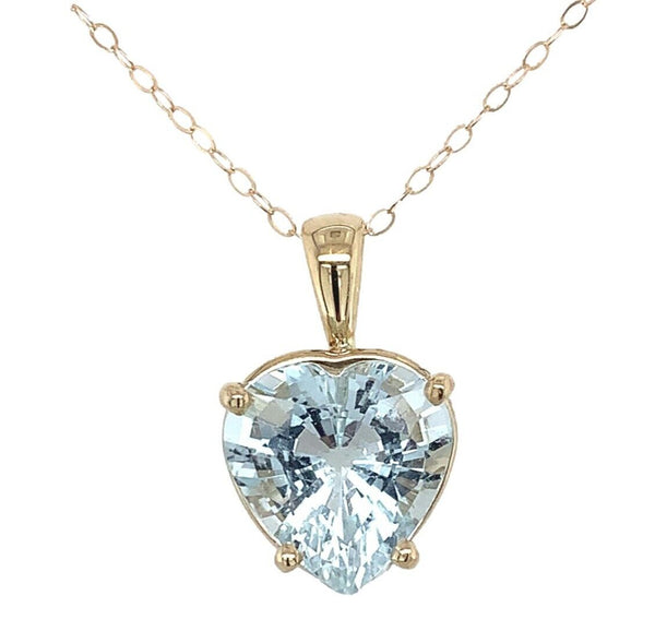 14k Yellow Gold 3 Carat Heart Shape Genuine Natural Aquamarine Pendant (#J6729)
