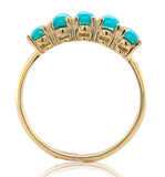 14k Yellow Gold Genuine Natural Turquoise 5-Stone Band Ring Size 6 (#J6800)
