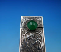 .800 Silver Lipstick Case w/ Green Onyx and Mirror Hand Engraved 2 1/4" (#6809)