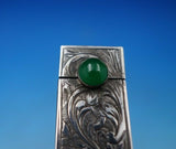 .800 Silver Lipstick Case w/ Green Onyx and Mirror Hand Engraved 2 1/4" (#6809)