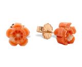 14k Rose Gold Carved Genuine Natural Coral Flower Stud Earrings (#J7352)